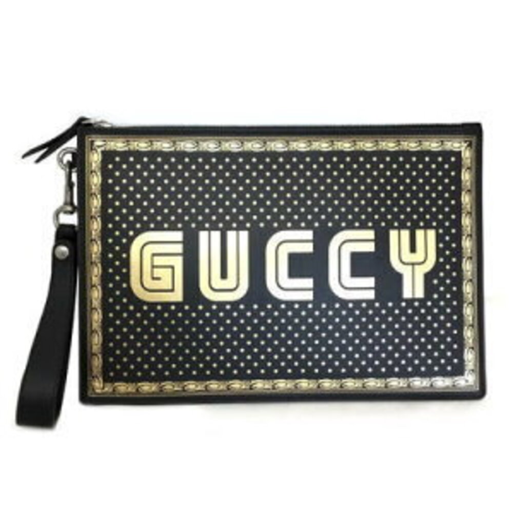 Gucci Clutch Bag GUCCY Leather Black
